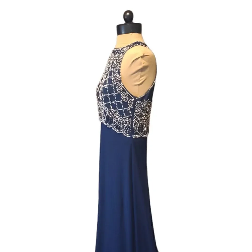 Cachet Embellished Navy Blue Long Dress Gown Size 10